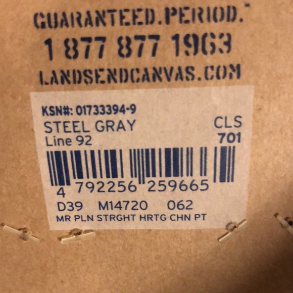 NWT Lands End Canvas Men’s Plain Front Straight Fit Steel Gray Chinos - 34 x 30 - Picture 10 of 15